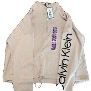 NWT Women's Calvin Klein 1/2 Zip Cropped Pullover Pink